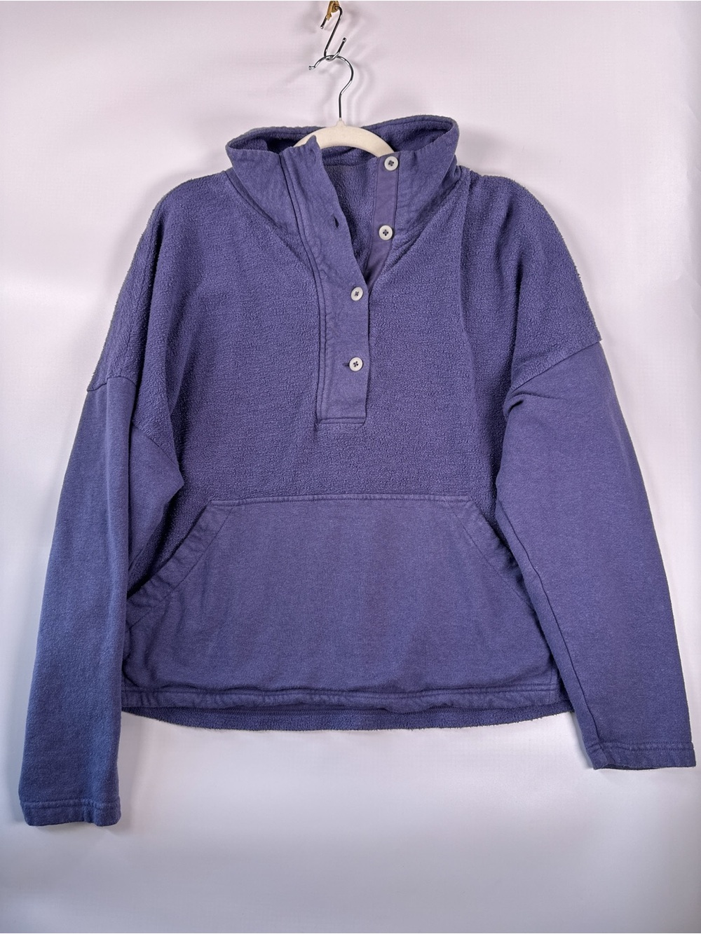 REI Co-op Button Front Terry Pullover Hemp Cotton Purple Large - Picture 2 of 11